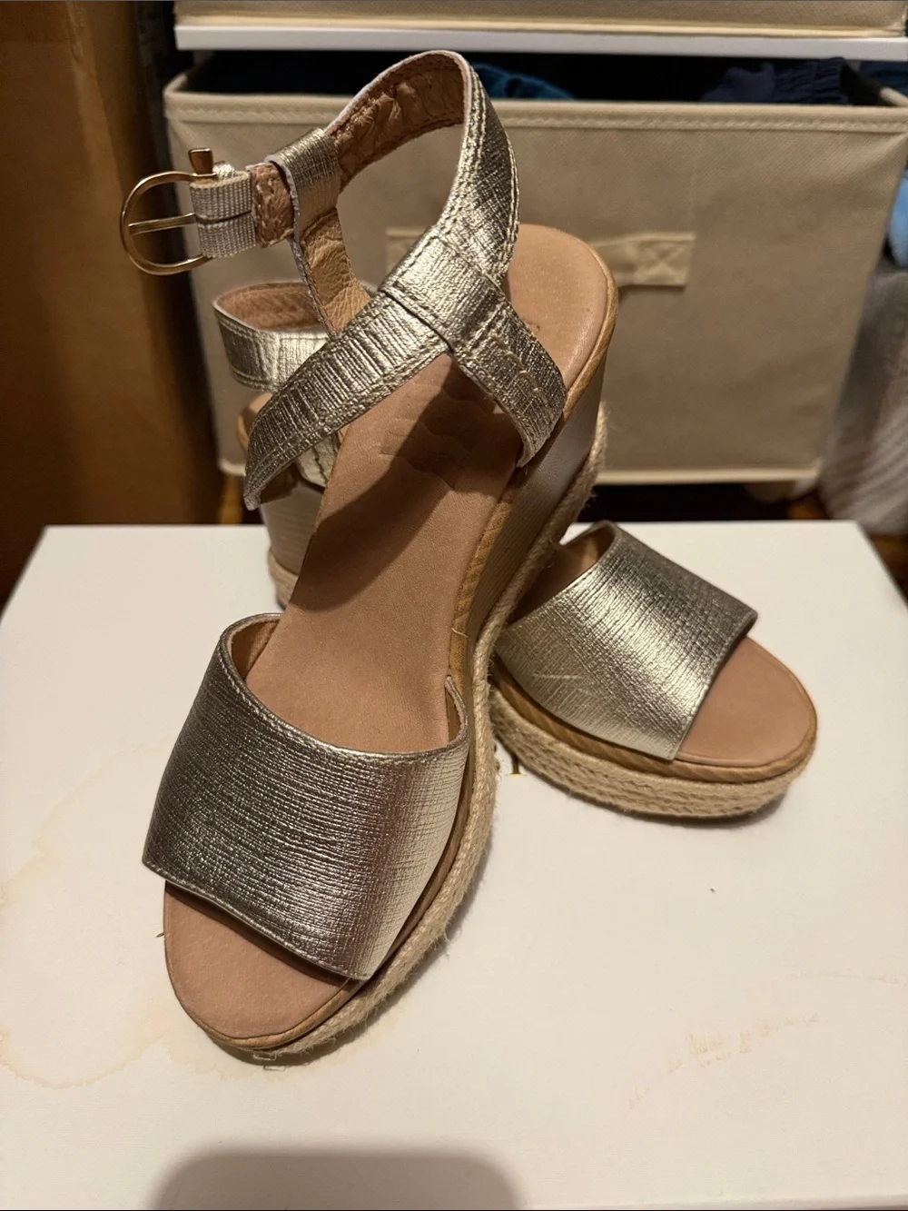 Sperry Metallic Gold Espadrille Wedge Sandals with Ankle Strap